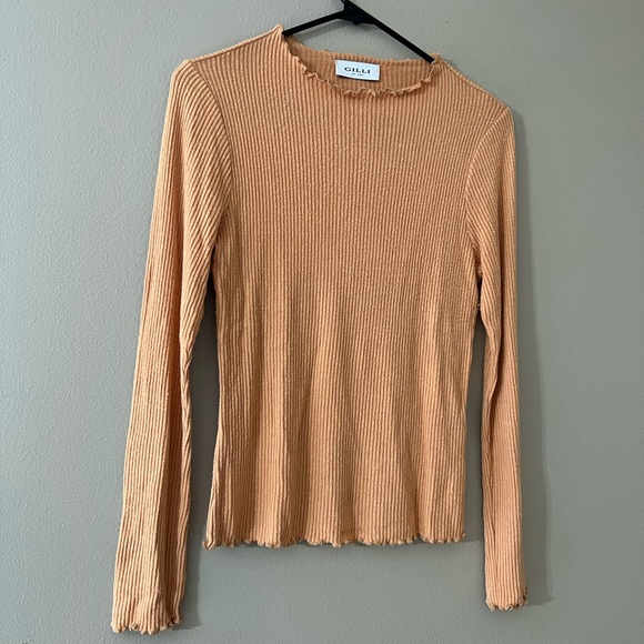 Gilli Women's Copper Lettuce Trim Soft Ribbed Knit Top - Size M - Picture 3 of 10